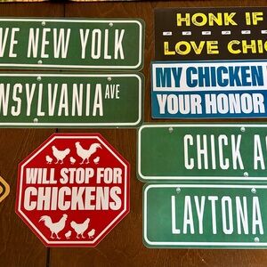 Chickens Themed vinyl sticker Street Sign Set for car coop or cup